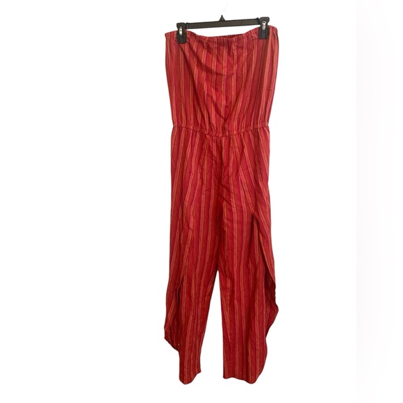 DREW Linen Blend Strapless Striped Jumpsuit - Picture 2 of 5